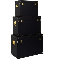 The Home Deco Factory Set De 3 Malles Décoratives Noires Et Dorées.