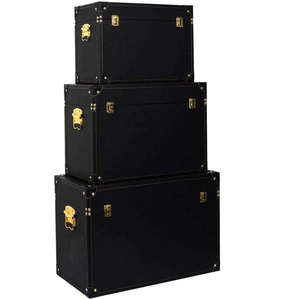 The Home Deco Factory Set De 3 Malles Décoratives Noires Et Dorées. 3 The Home Deco Factory Set De 3 Malles Décoratives Noires Et Dorées.