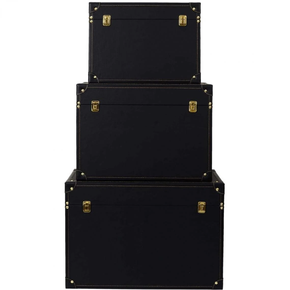 The Home Deco Factory Set De 3 Malles Décoratives Noires Et Dorées. 4 The Home Deco Factory Set De 3 Malles Décoratives Noires Et Dorées. – Image 2