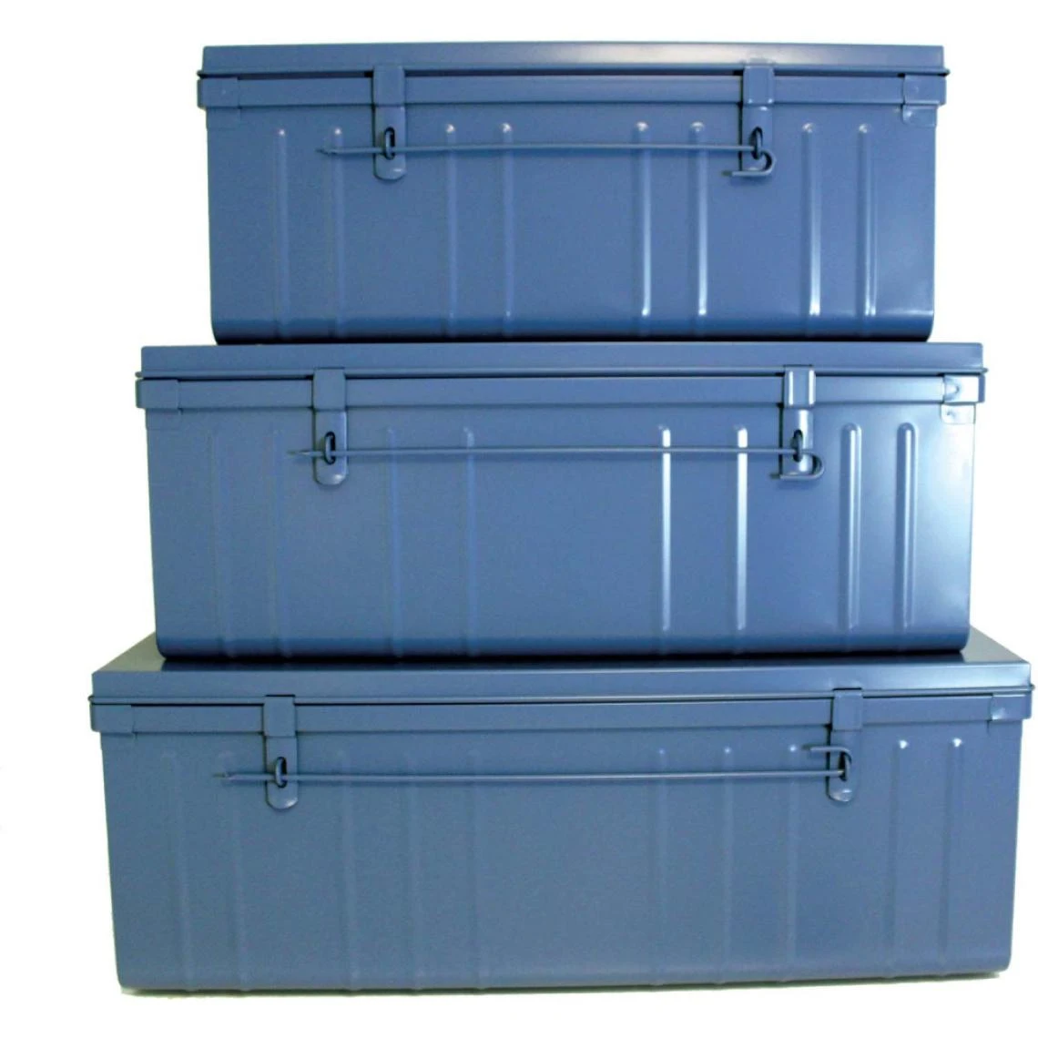 PIERRE HENRY Set De 3 Malles En Acier Habitat 80 - 90 Et 100 Cm Bleu. 3 PIERRE HENRY Set De 3 Malles En Acier Habitat 80 - 90 Et 100 Cm Bleu.