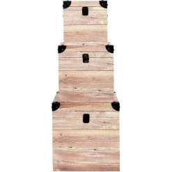 The Home Deco Factory Set De 3 Malles Impression Lames De Bois. -magasin Vente-unique set de 3 malles impression lames de bois 11775220 31085410 1140x1140
