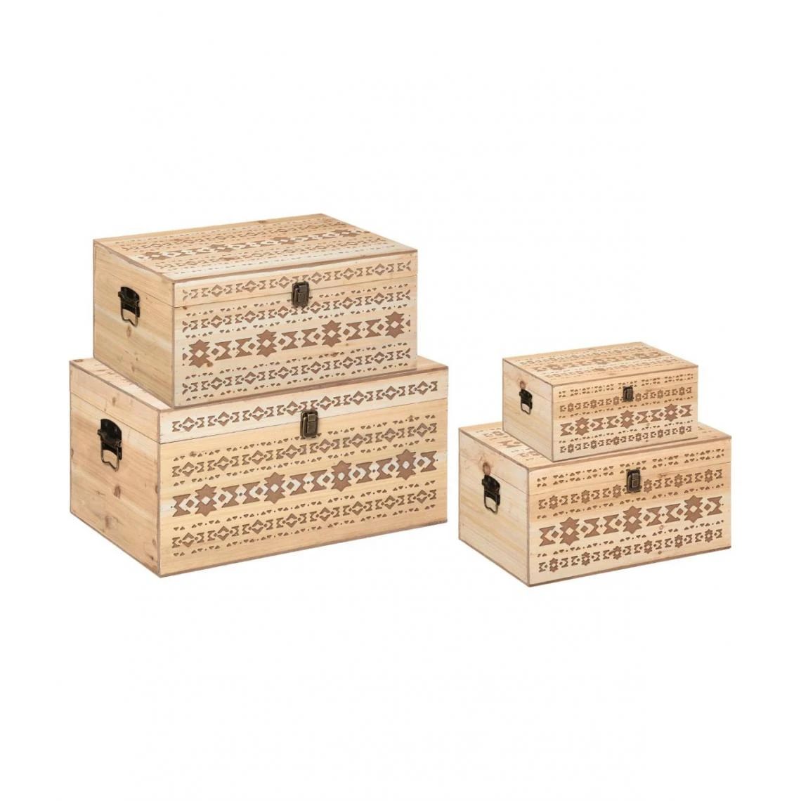 Atmosphera, Createur D'Interieur Set De 4 Malles De Rangement En Bois Sculpté 3 Atmosphera, Createur D'Interieur Set De 4 Malles De Rangement En Bois Sculpté