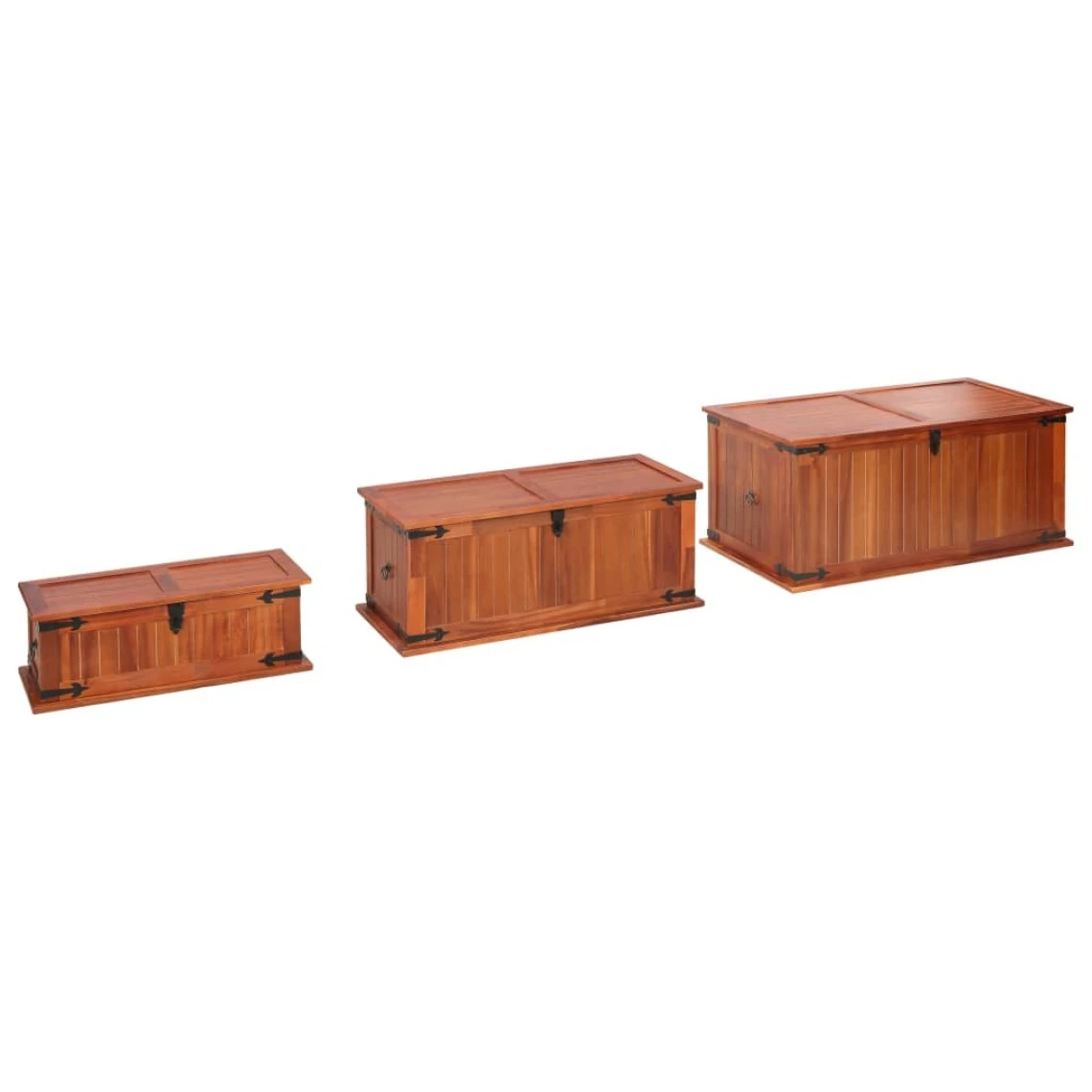 VidaXL Coffres De Rangement 3 Pcs Bois D'acacia Solide 5 VidaXL Coffres De Rangement 3 Pcs Bois D'acacia Solide – Image 3