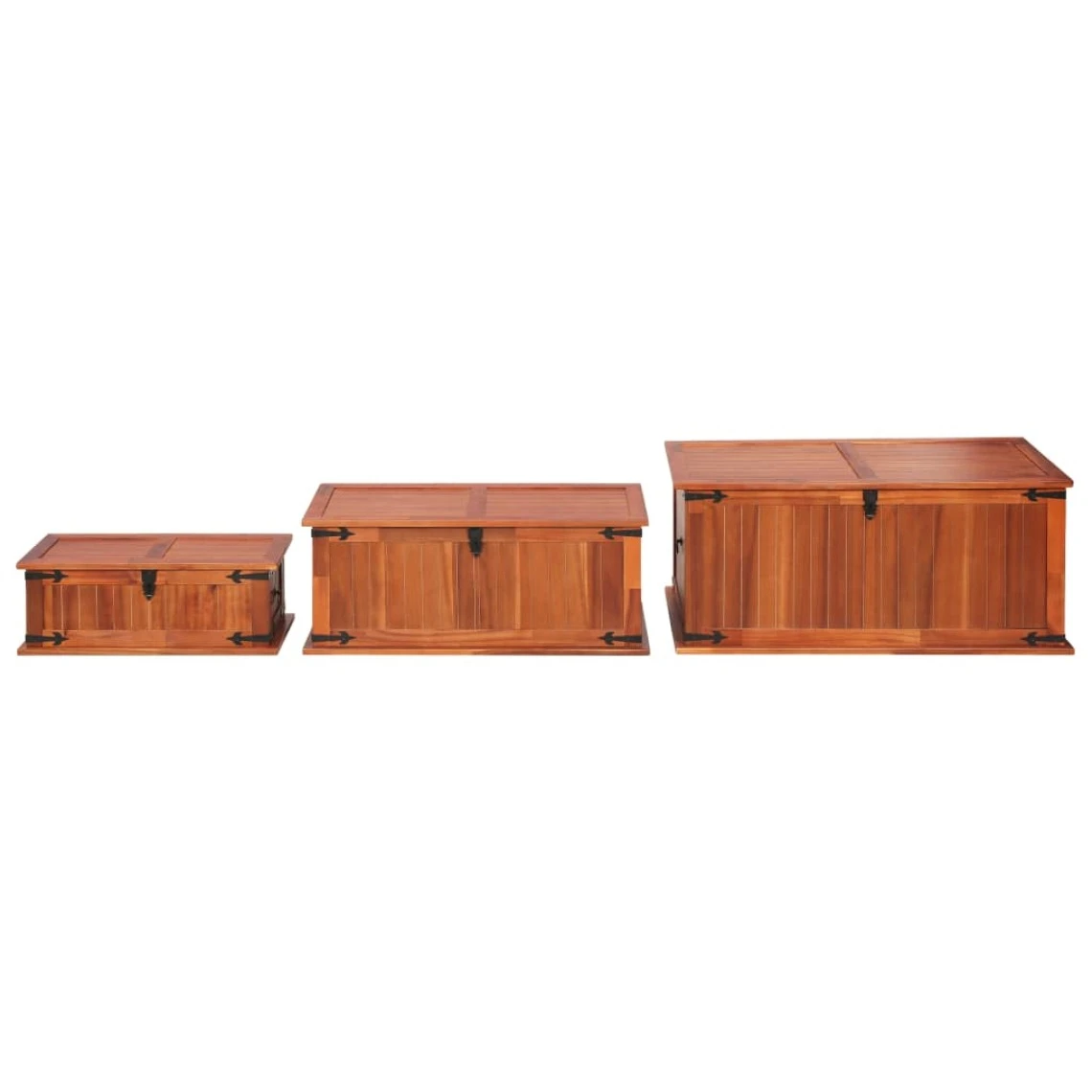VidaXL Coffres De Rangement 3 Pcs Bois D'acacia Solide 6 VidaXL Coffres De Rangement 3 Pcs Bois D'acacia Solide – Image 4