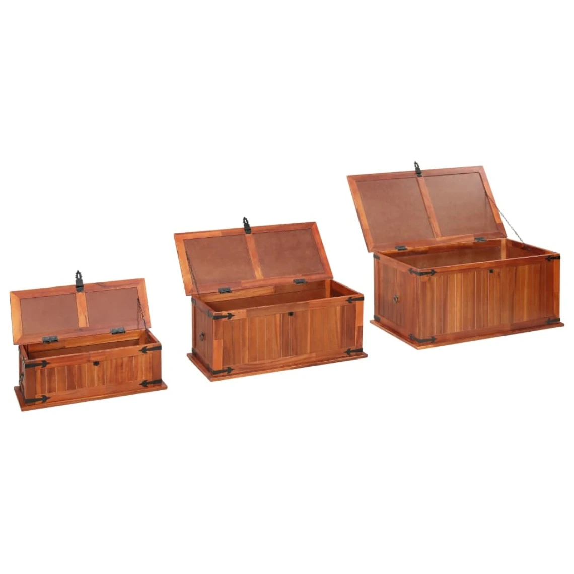 VidaXL Coffres De Rangement 3 Pcs Bois D'acacia Solide 7 VidaXL Coffres De Rangement 3 Pcs Bois D'acacia Solide – Image 5