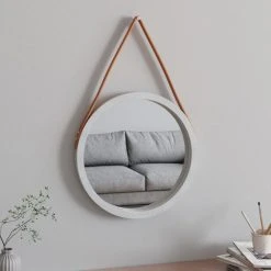 VidaXL Miroir Mural Avec Sangle Blanc Ø 45 Cm