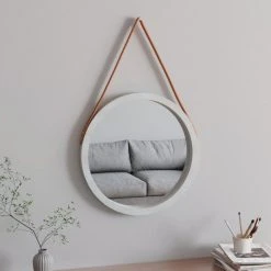 VidaXL Miroir Mural Avec Sangle Blanc Ø 55 Cm