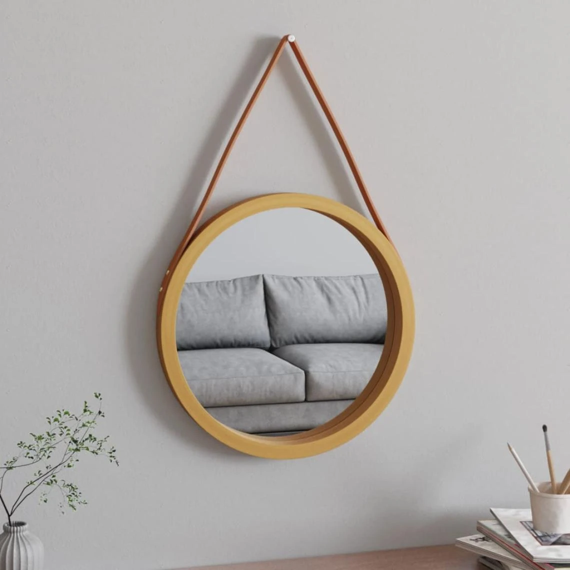 VidaXL Miroir Mural Avec Sangle Doré Ø 45 Cm 3 VidaXL Miroir Mural Avec Sangle Doré Ø 45 Cm
