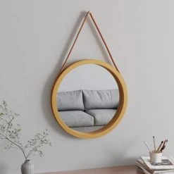 VidaXL Miroir Mural Avec Sangle Doré Ø 55 Cm