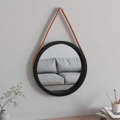 VidaXL Miroir Mural Avec Sangle Noir Ø 45 Cm