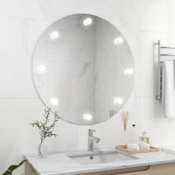 VidaXL Miroir Mural Sans Cadre Avec Lampes LED Rond Verre