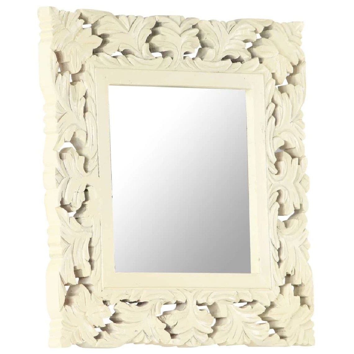 VidaXL Miroir Sculpté à La Main Blanc 50x50 Cm Bois De Manguier Mass... 4 VidaXL Miroir Sculpté à La Main Blanc 50x50 Cm Bois De Manguier Mass... – Image 2